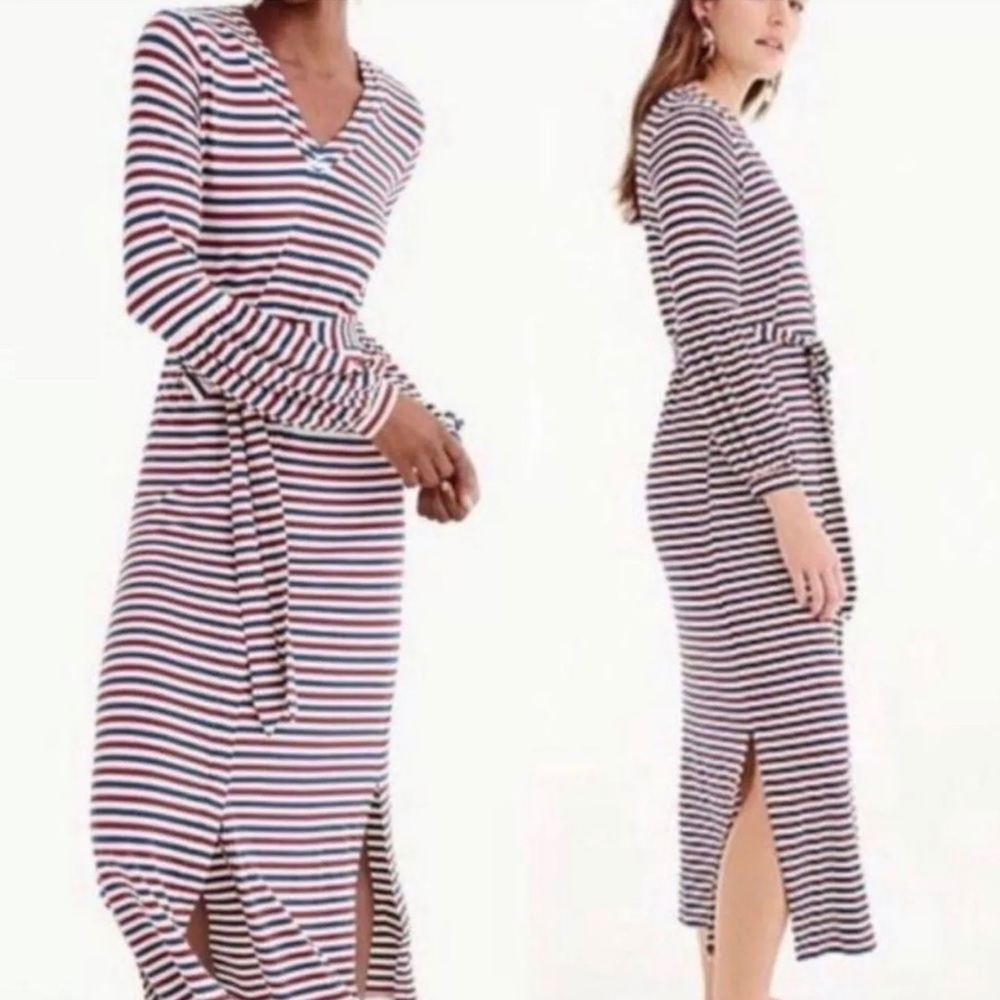 Universal Standard x J Crew Small Midi Dress ~ Striped Long Sleeve Belt
